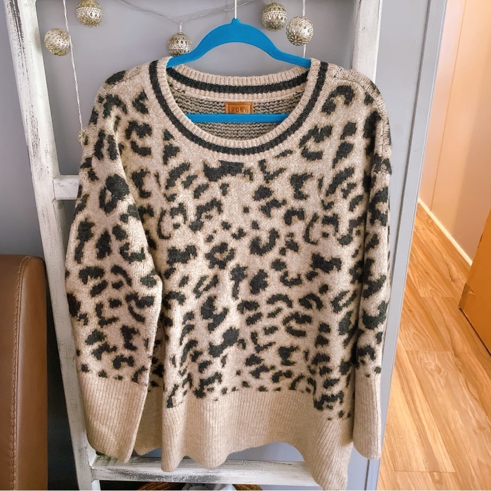 POL Beige and Black Animal Print Sweater